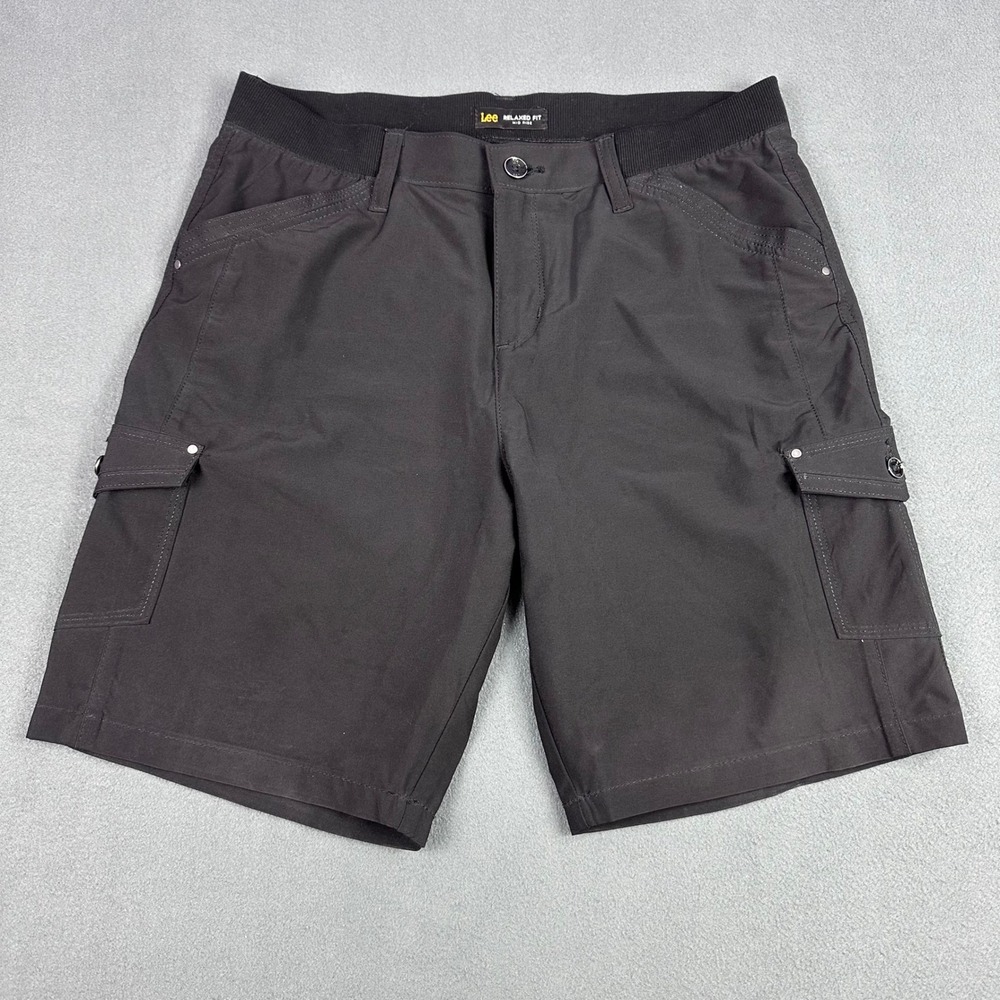 Lee Relaxed Fit Mid Rise Cargo Shorts Black Mens Size 35 Utility Hiking Casual